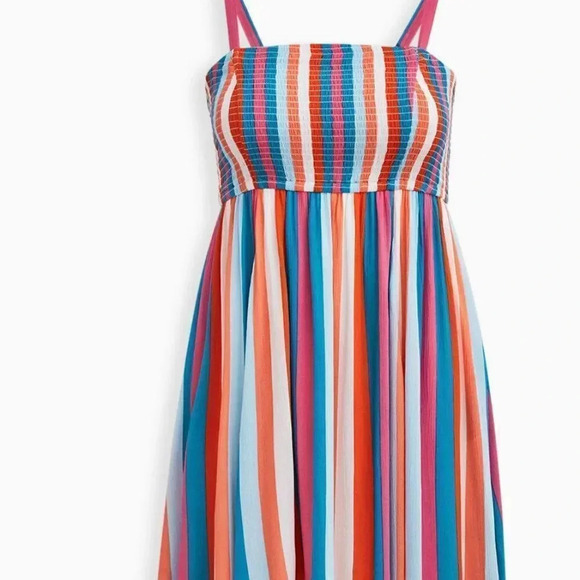 Torrid Midi Gauze Strapless Dress Multicolor Stripes Rayon Plus Size 2X - Picture 10 of 10